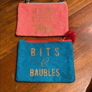 Mudpie -Two burlap lined small zipper bags